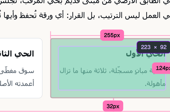قياس حيّ بين عنصرين في صفحة عربية، والتكبير على الفجوة نفسها